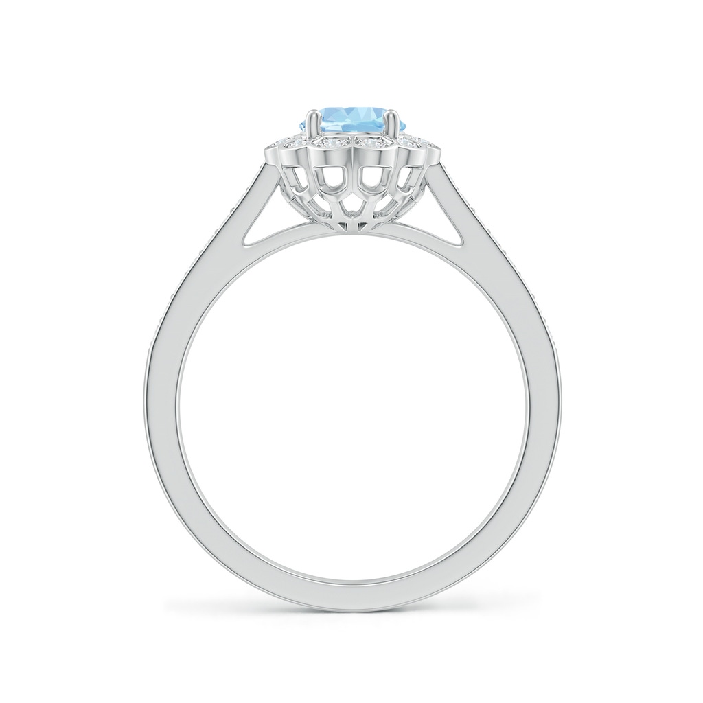 7x5mm AAA Vintage Style Aquamarine & Diamond Scalloped Halo Ring in White Gold - side_1