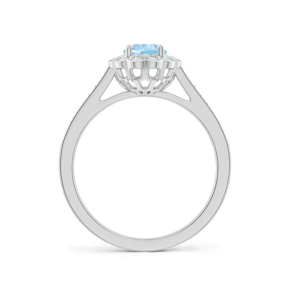 7x5mm AAA Vintage Style Aquamarine & Diamond Scalloped Halo Ring in White Gold side-1