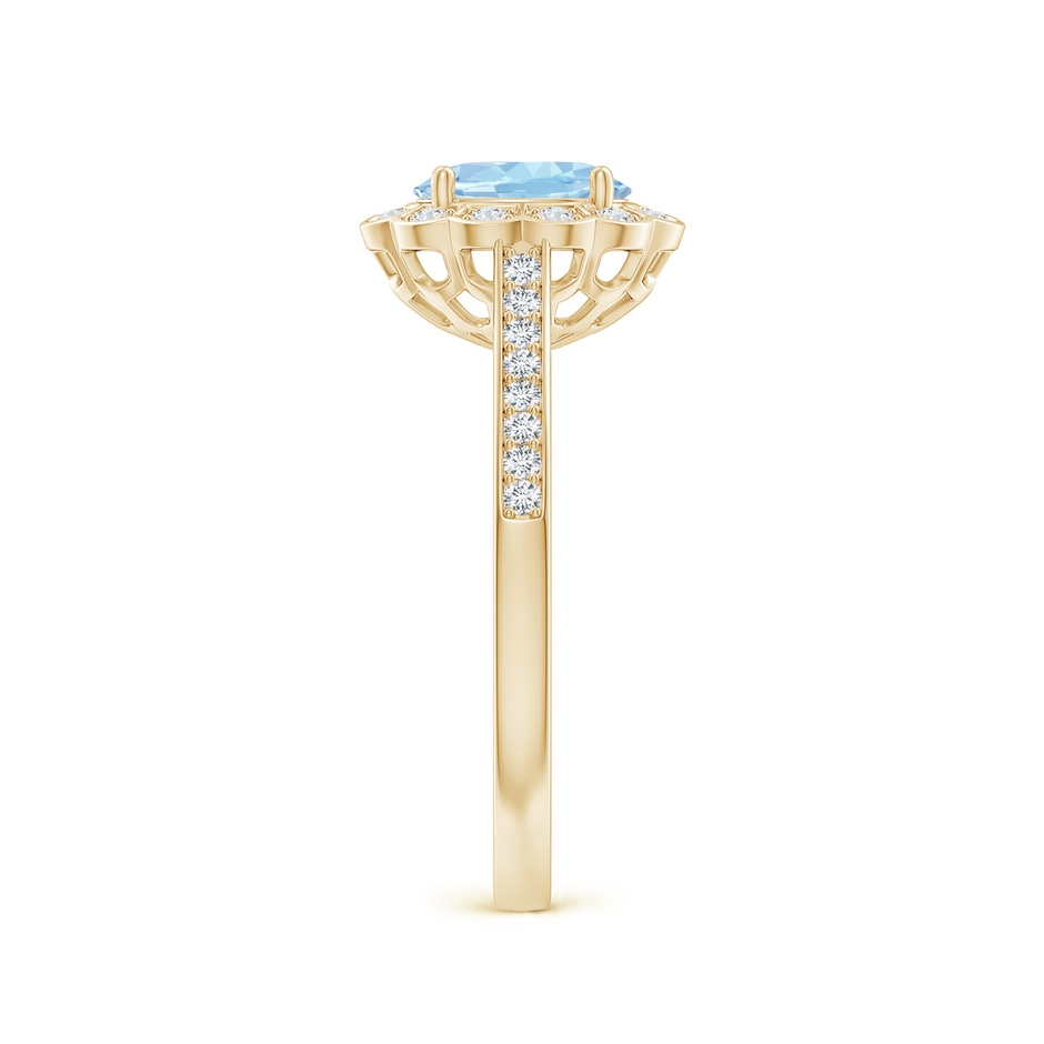 7x5mm AAA Vintage Style Aquamarine & Diamond Scalloped Halo Ring in Yellow Gold side-2