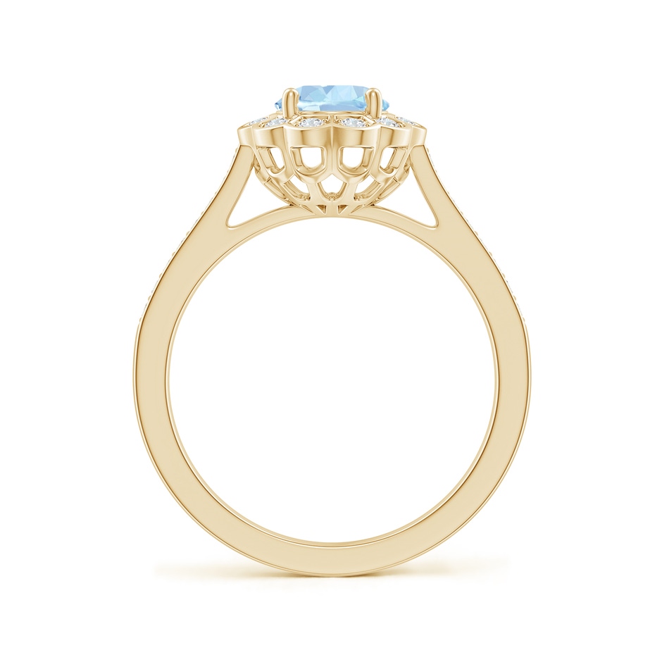 8x6mm AA Vintage Style Aquamarine & Diamond Scalloped Halo Ring in Yellow Gold side-1
