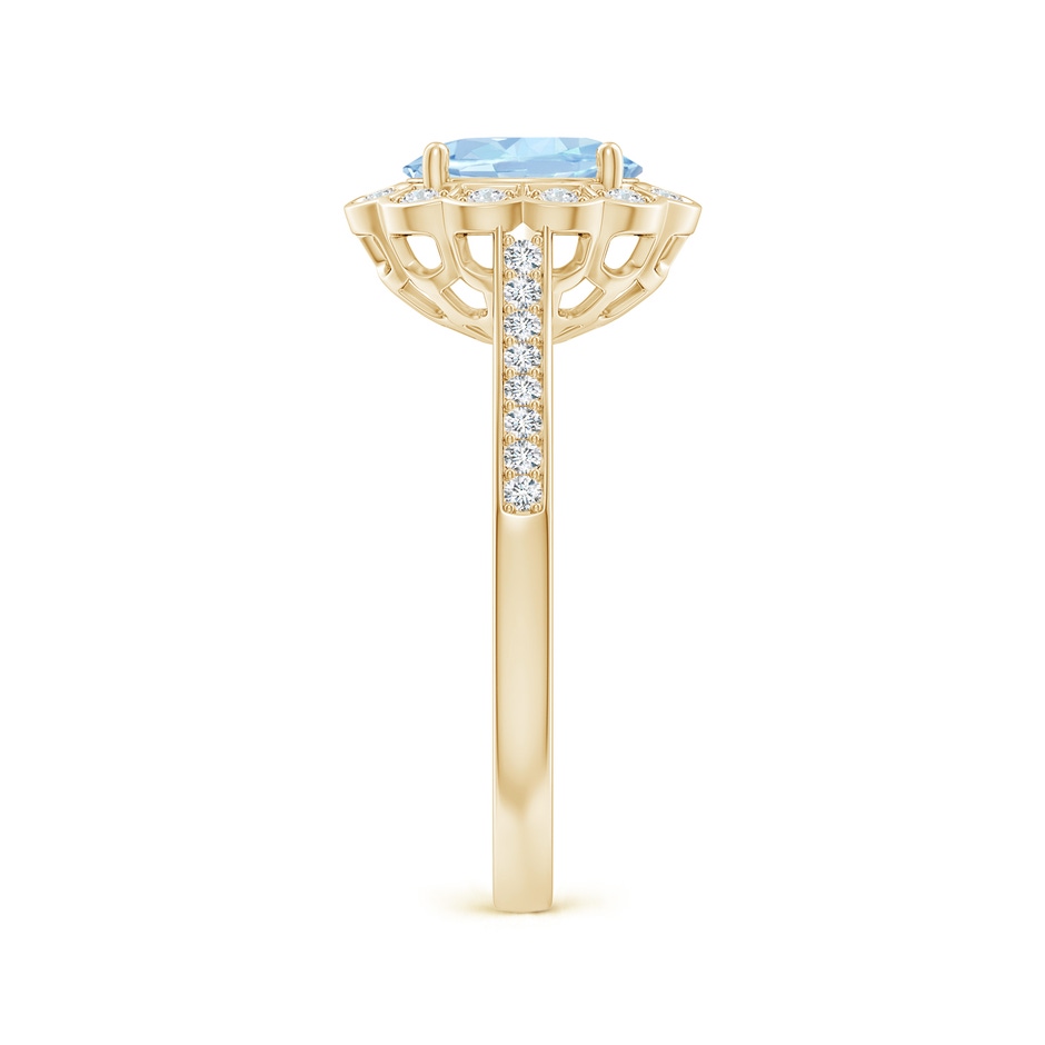 8x6mm AA Vintage Style Aquamarine & Diamond Scalloped Halo Ring in Yellow Gold side-2