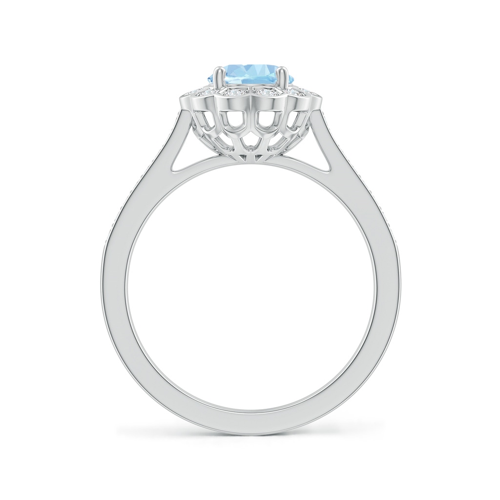 8x6mm AAA Vintage Style Aquamarine & Diamond Scalloped Halo Ring in White Gold - side_1