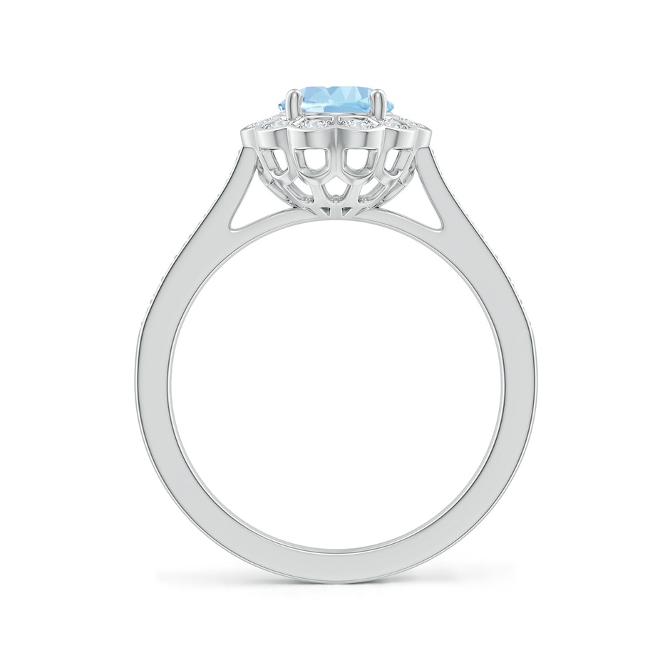 8x6mm AAA Vintage Style Aquamarine & Diamond Scalloped Halo Ring in White Gold side-1