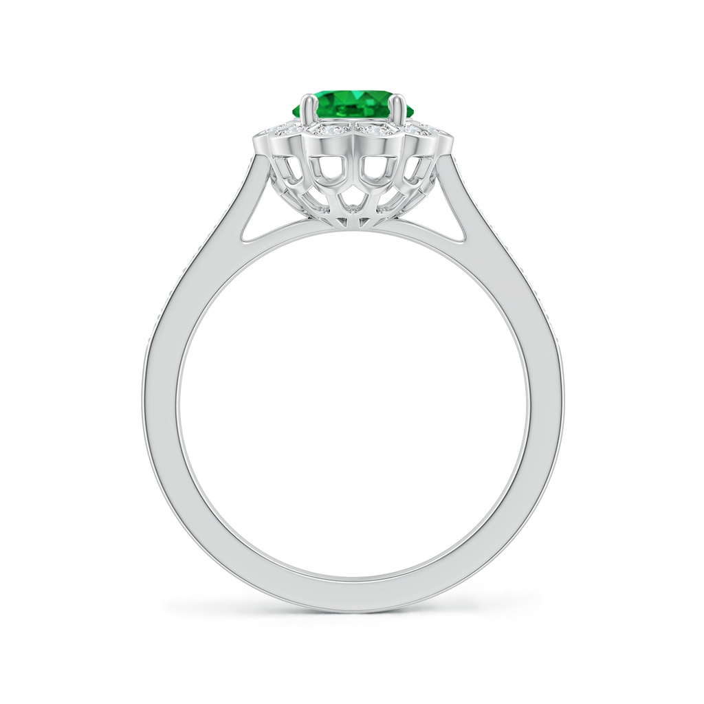 8x6mm AAA Vintage Style Emerald & Diamond Scalloped Halo Ring in White Gold Side-1