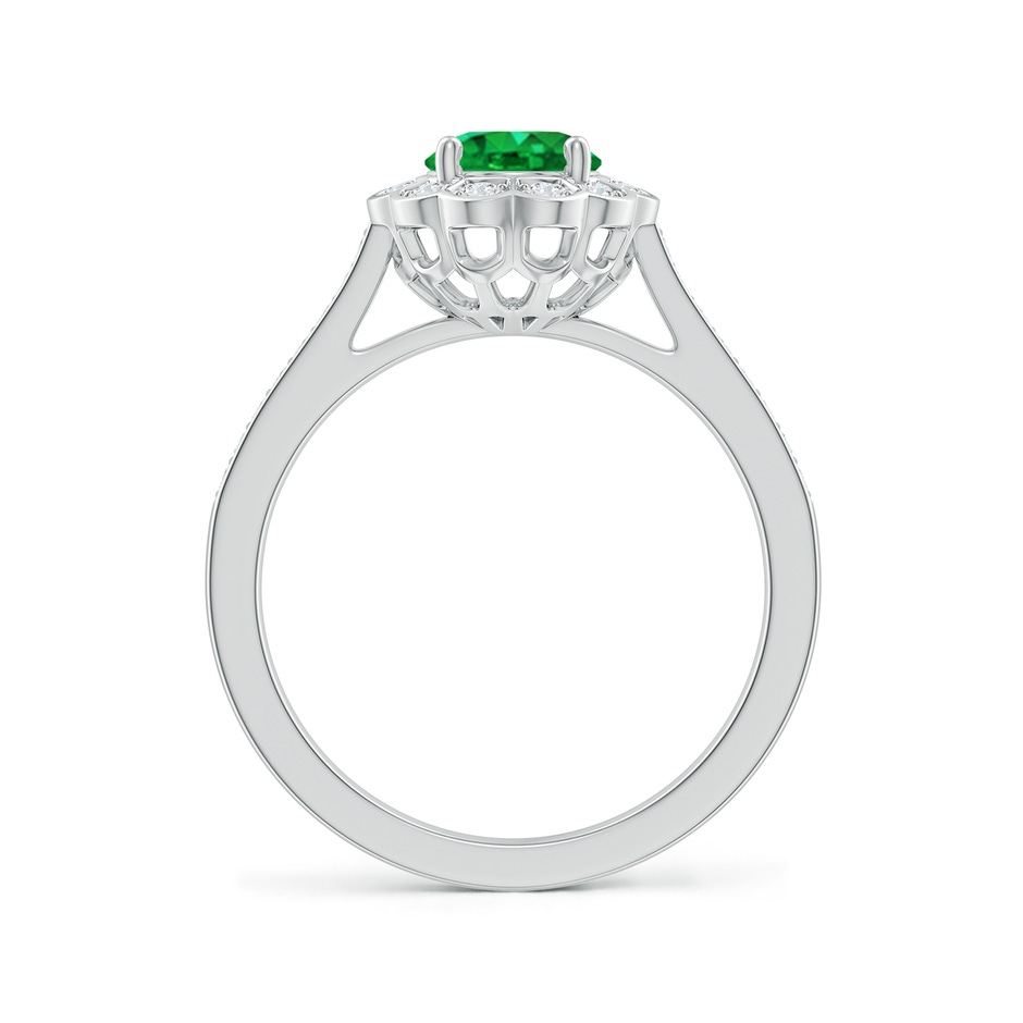 8x6mm AAA Vintage Style Emerald & Diamond Scalloped Halo Ring in White Gold side-1