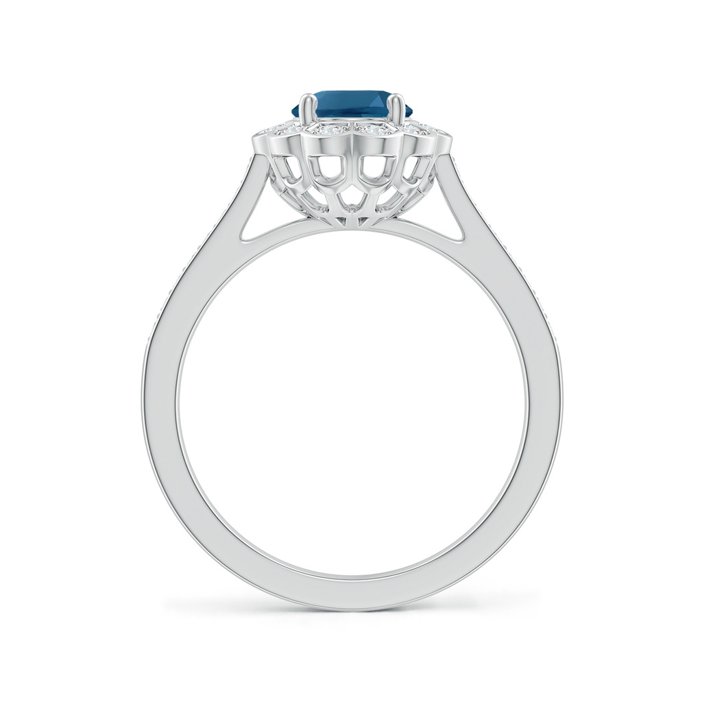 8x6mm AAA Vintage Style London Blue Topaz & Diamond Scalloped Halo Ring in White Gold Side-1