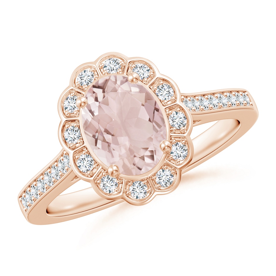8x6mm A Vintage Style Morganite & Diamond Scalloped Halo Ring in Rose Gold 