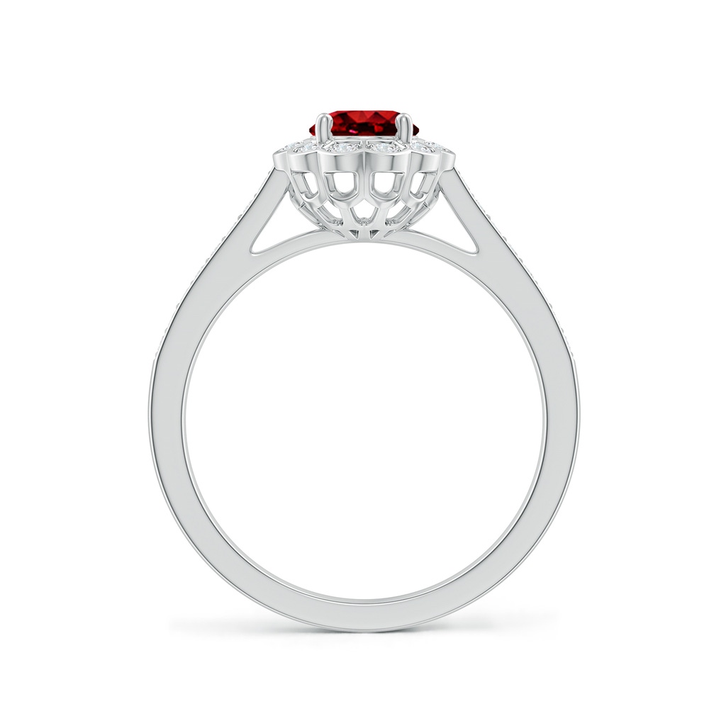7x5mm Lab-Grown Vintage Style Ruby & Diamond Scalloped Halo Ring in White Gold - side 199