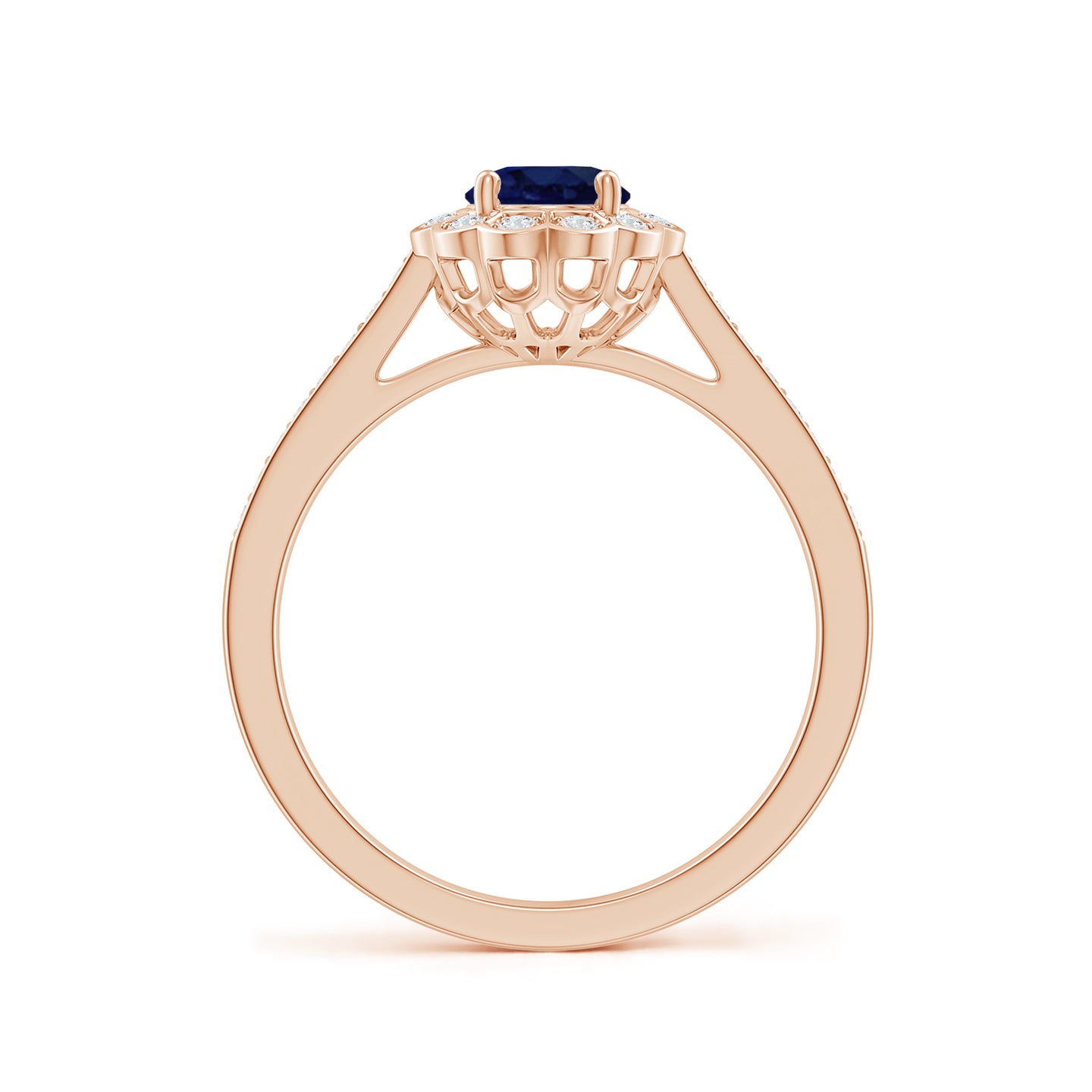 Vintage Style Sapphire & Diamond Scalloped Halo Ring