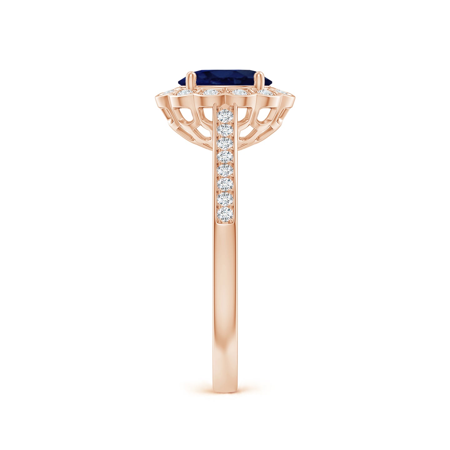 Vintage Style Sapphire & Diamond Scalloped Halo Ring
