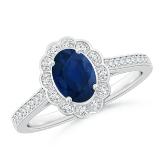 7x5mm AA Vintage Style Sapphire & Diamond Scalloped Halo Ring in P950 Platinum