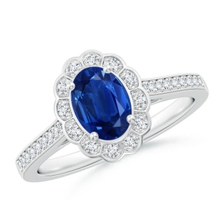 7x5mm AAA Vintage Style Sapphire & Diamond Scalloped Halo Ring in P950 Platinum