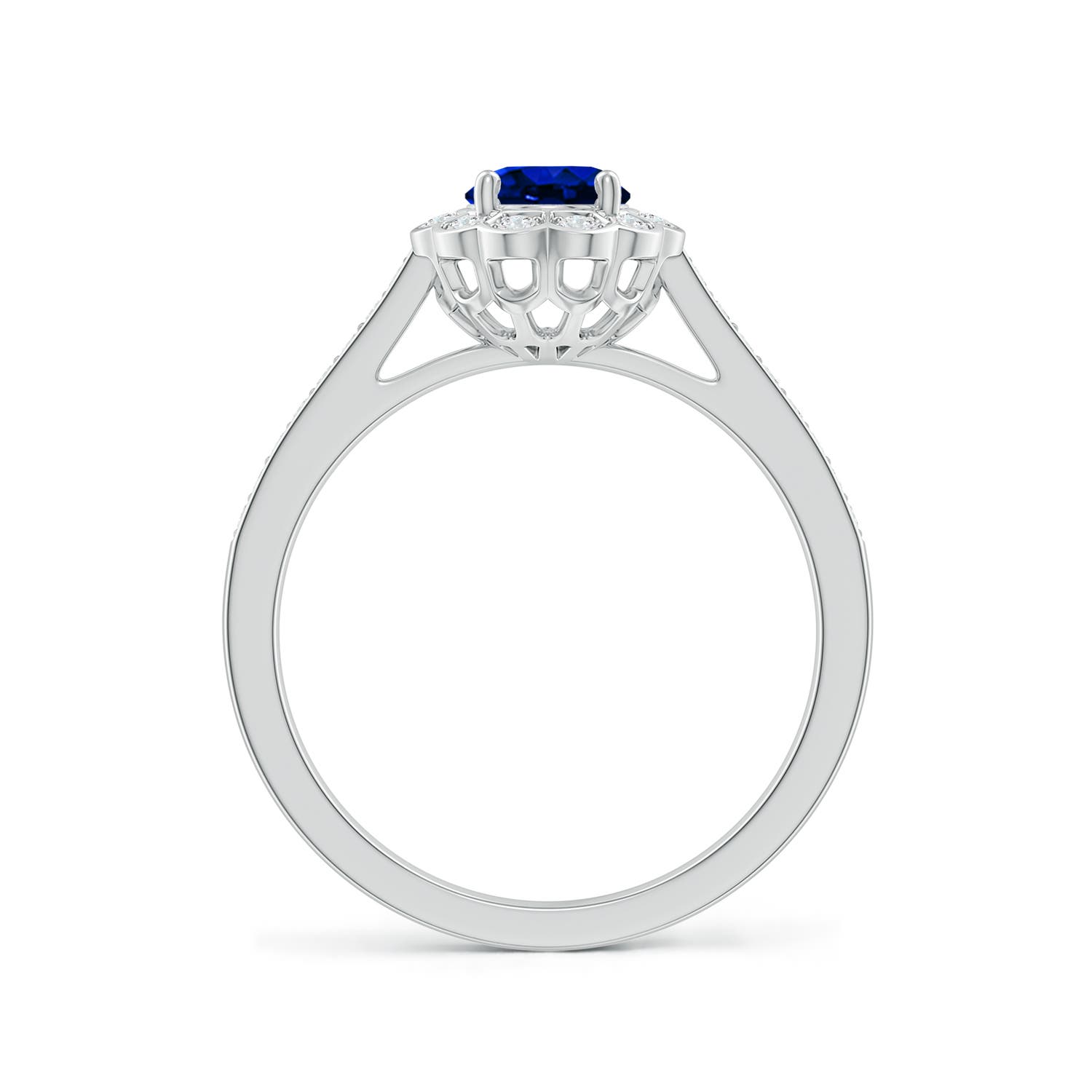 7x5mm AAAA Vintage Style Sapphire & Diamond Scalloped Halo Ring in P950 Platinum