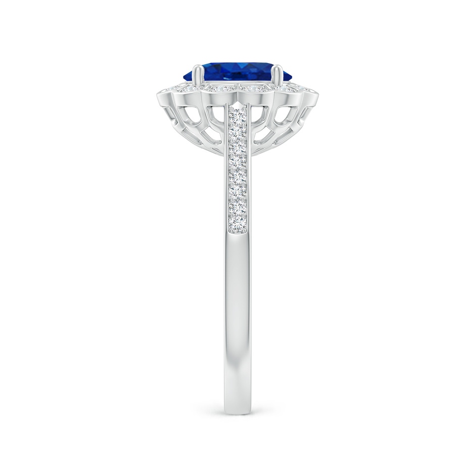 8x6mm AAA Vintage Style Sapphire & Diamond Scalloped Halo Ring in 18K White Gold side 299