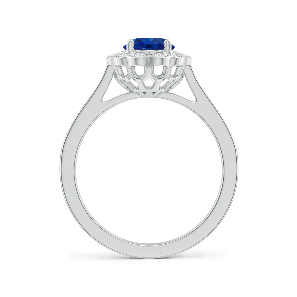 8x6mm AAA Vintage Style Sapphire & Diamond Scalloped Halo Ring in White Gold - side 199