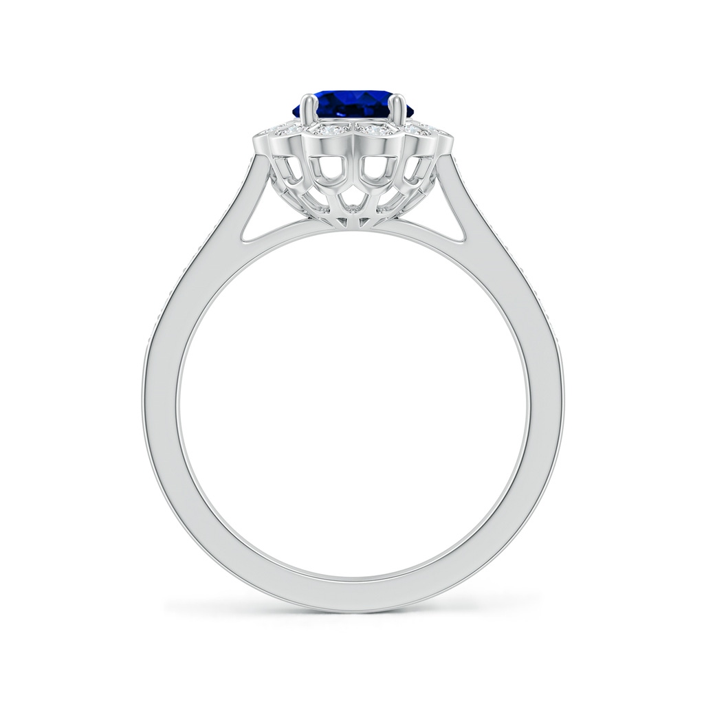 8x6mm AAAA Vintage Style Sapphire & Diamond Scalloped Halo Ring in P950 Platinum Side 1