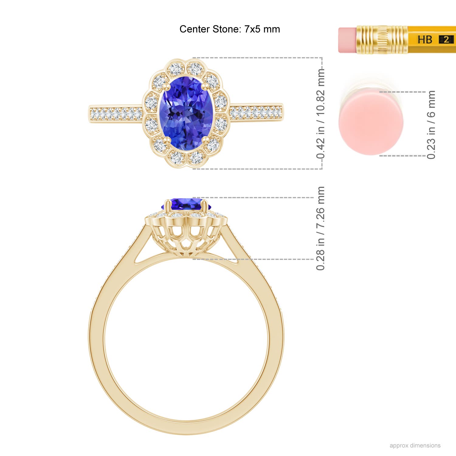 AAA - Tanzanite / 1 CT / 14 KT Yellow Gold