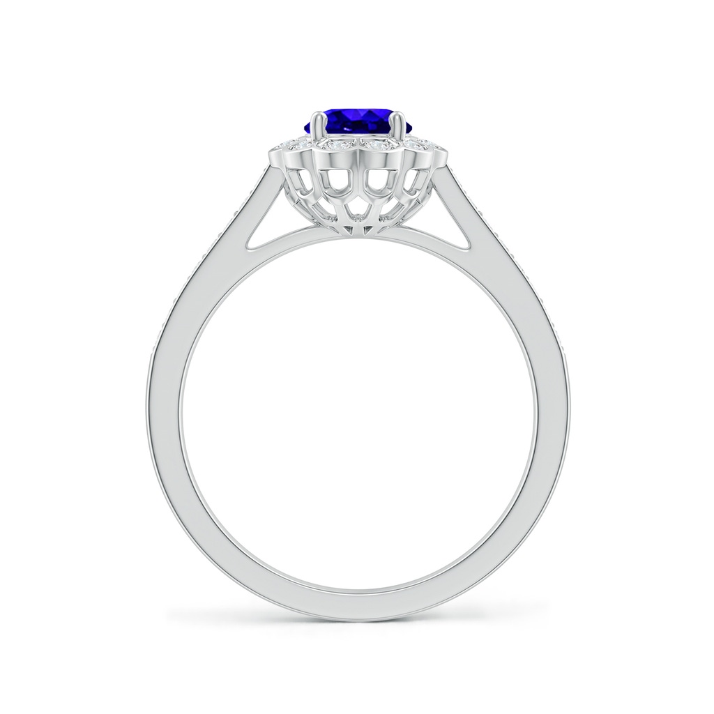 7x5mm AAAA Vintage Style Tanzanite & Diamond Scalloped Halo Ring in White Gold Side 199