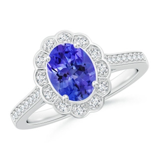 8x6mm AAA Vintage Style Tanzanite & Diamond Scalloped Halo Ring in White Gold