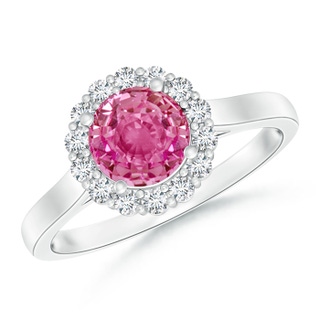6.5mm AAA Vintage Inspired Pink Sapphire Halo Ring with Diamonds in White Gold