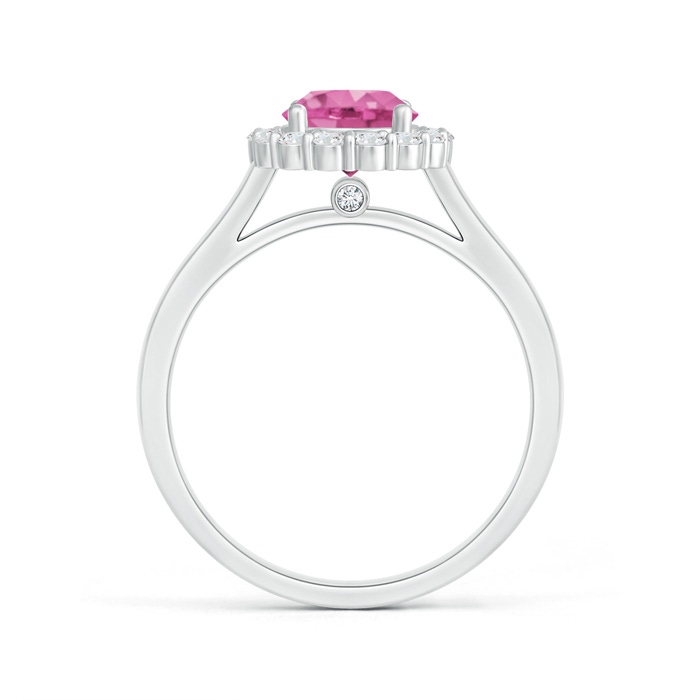 6.5mm AAA Vintage Inspired Pink Sapphire Halo Ring with Diamonds in White Gold Product Image