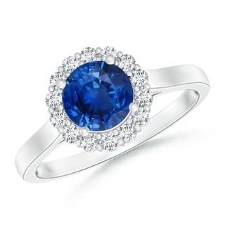 6.5mm AAA Vintage Inspired Blue Sapphire Halo Ring with Diamond in White Gold