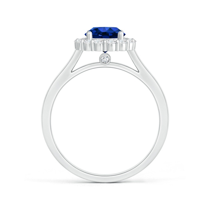 6.5mm AAAA Vintage Inspired Blue Sapphire Halo Ring with Diamond in P950 Platinum Product Image