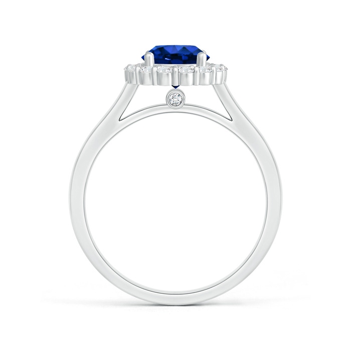 6.5mm AAAA Vintage Inspired Blue Sapphire Halo Ring with Diamond in P950 Platinum product image