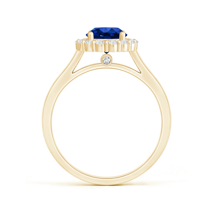 6.5mm Lab-Grown Vintage Inspired Blue Sapphire Halo Ring with Diamond in Yellow Gold product image