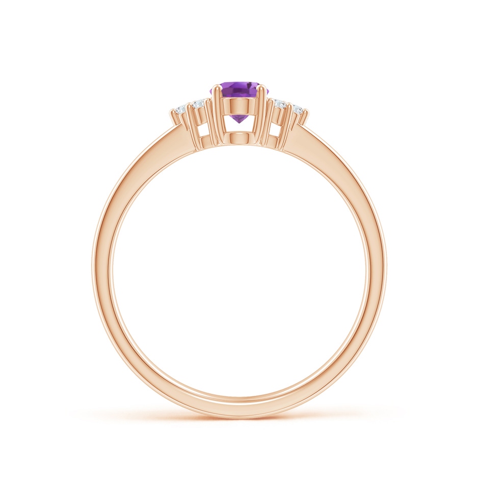 6x4mm A Solitaire Oval Amethyst Ring with Trio Diamond Accents in Rose Gold side 1