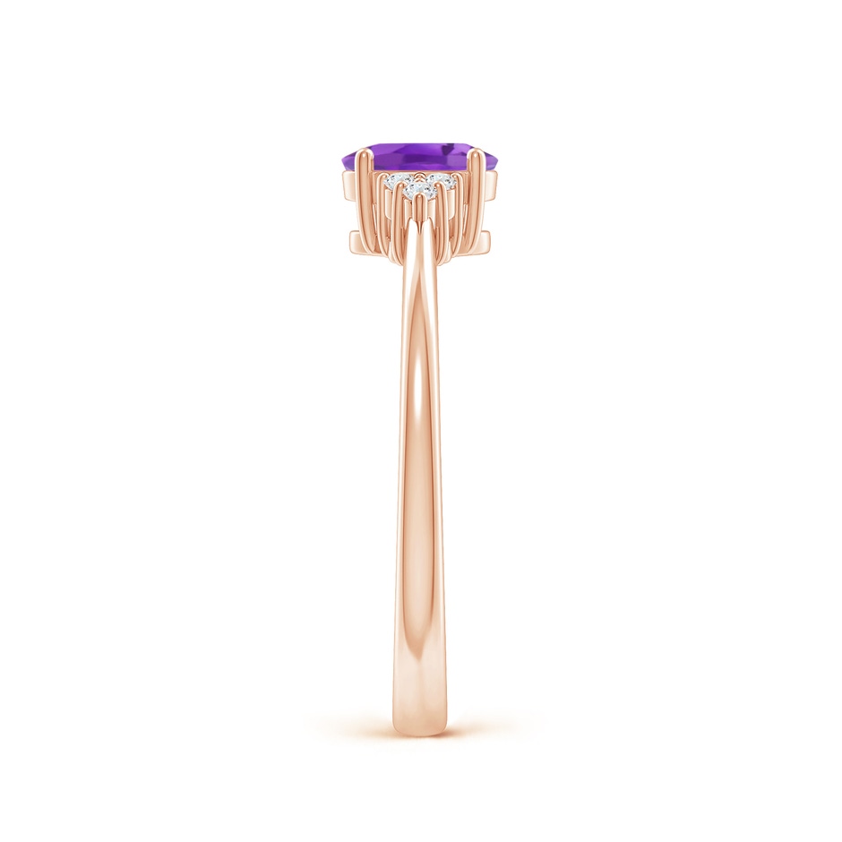 6x4mm AA Solitaire Oval Amethyst Ring with Trio Diamond Accents in Rose Gold side 2