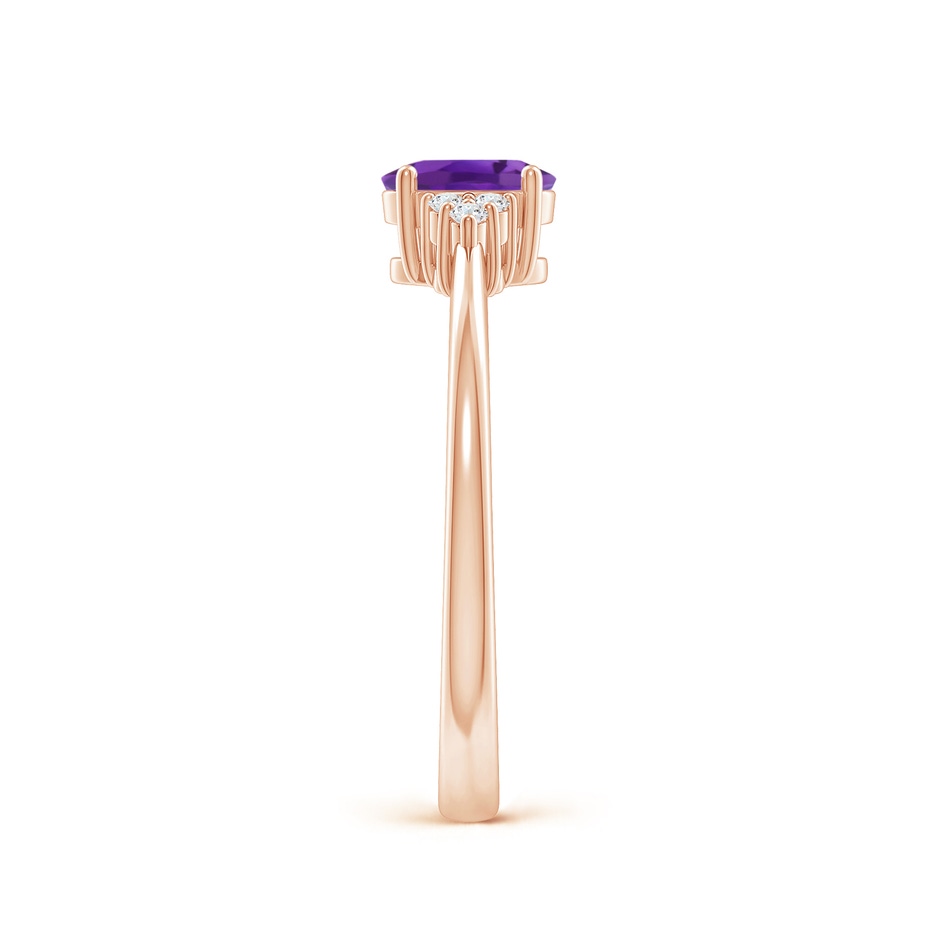 6x4mm AAA Solitaire Oval Amethyst Ring with Trio Diamond Accents in Rose Gold side 2