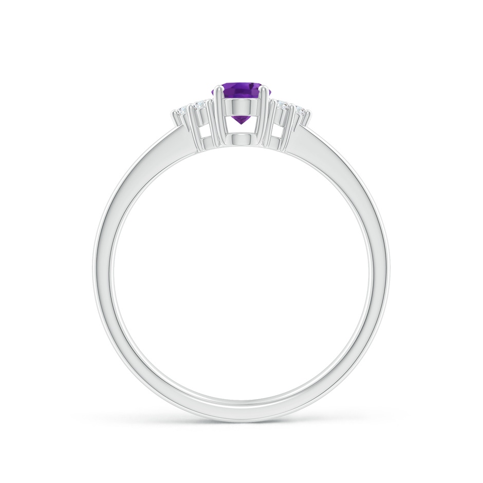 6x4mm AAA Solitaire Oval Amethyst Ring with Trio Diamond Accents in White Gold side 1