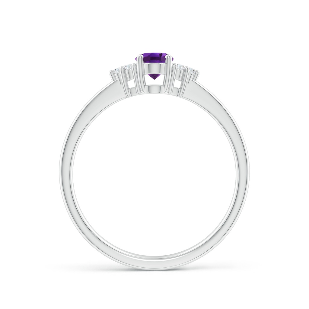 6x4mm AAAA Solitaire Oval Amethyst Ring with Trio Diamond Accents in P950 Platinum - side 1