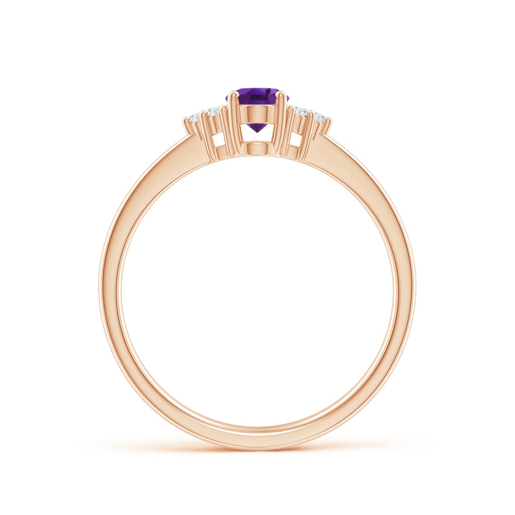 6x4mm AAAA Solitaire Oval Amethyst Ring with Trio Diamond Accents in Rose Gold - side 1