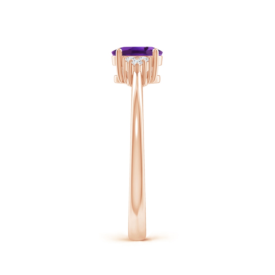 6x4mm AAAA Solitaire Oval Amethyst Ring with Trio Diamond Accents in Rose Gold side 2