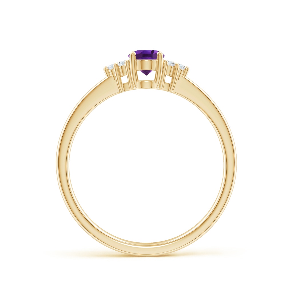 6x4mm AAAA Solitaire Oval Amethyst Ring with Trio Diamond Accents in Yellow Gold - side 1