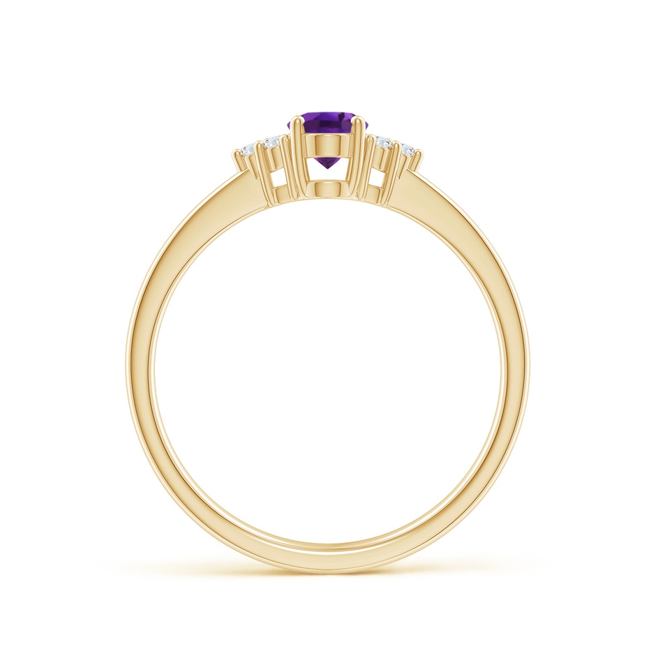 6x4mm AAAA Solitaire Oval Amethyst Ring with Trio Diamond Accents in Yellow Gold side 1