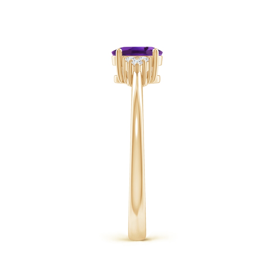 6x4mm AAAA Solitaire Oval Amethyst Ring with Trio Diamond Accents in Yellow Gold side 2