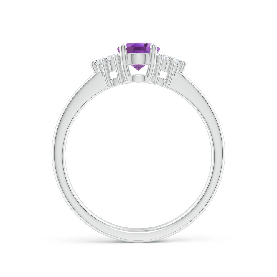 7x5mm A Solitaire Oval Amethyst Ring with Trio Diamond Accents in White Gold side 1