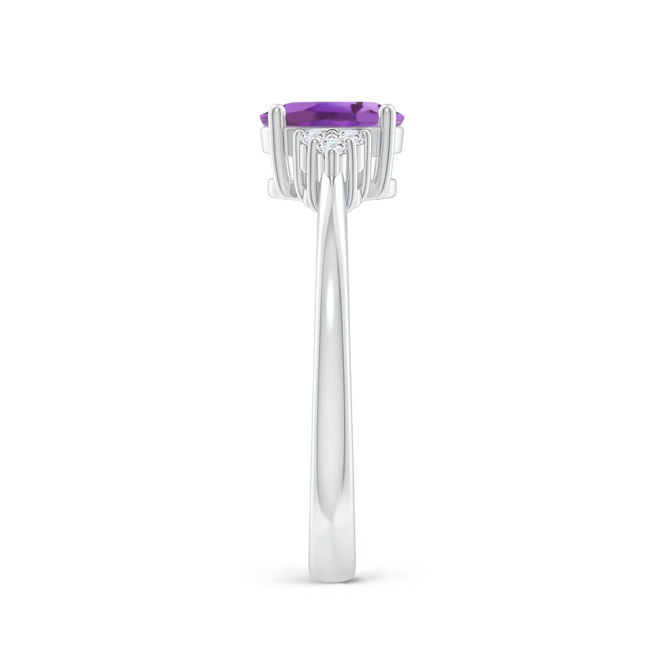 7x5mm A Solitaire Oval Amethyst Ring with Trio Diamond Accents in White Gold side 2
