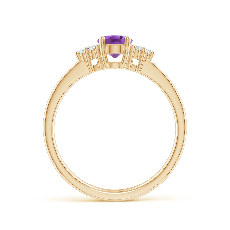 7x5mm A Solitaire Oval Amethyst Ring with Trio Diamond Accents in Yellow Gold side 1