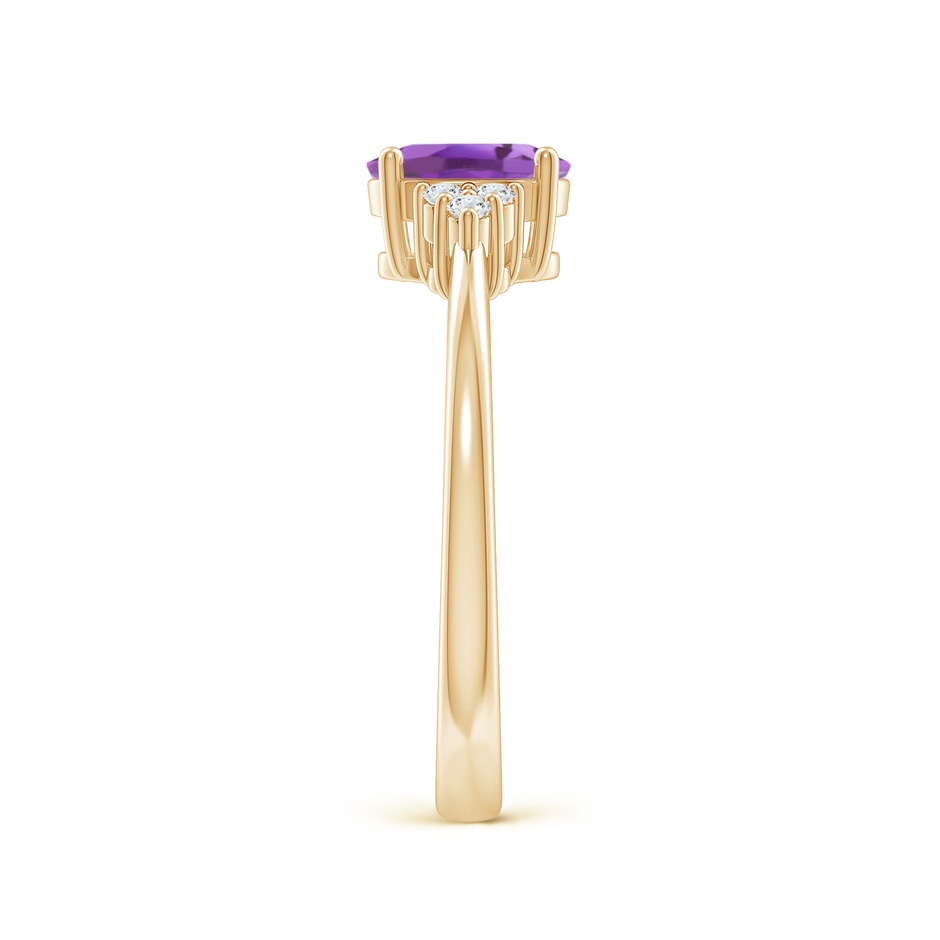 7x5mm A Solitaire Oval Amethyst Ring with Trio Diamond Accents in Yellow Gold side 2