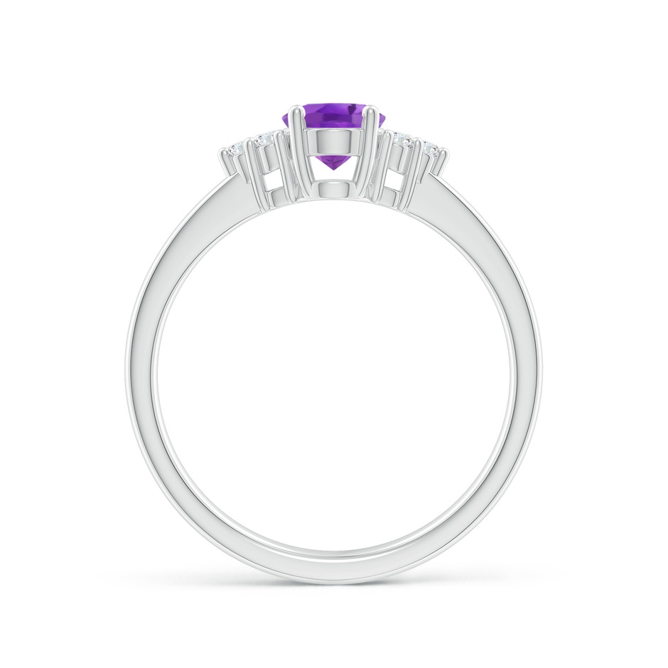 7x5mm AA Solitaire Oval Amethyst Ring with Trio Diamond Accents in P950 Platinum side 1