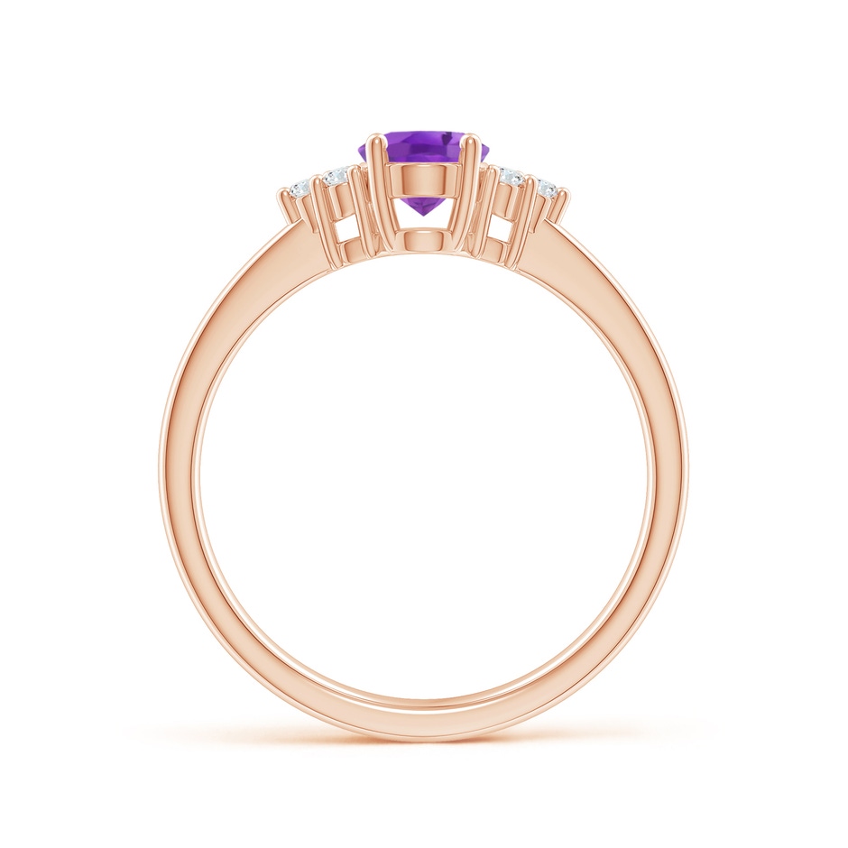 7x5mm AA Solitaire Oval Amethyst Ring with Trio Diamond Accents in Rose Gold side 1