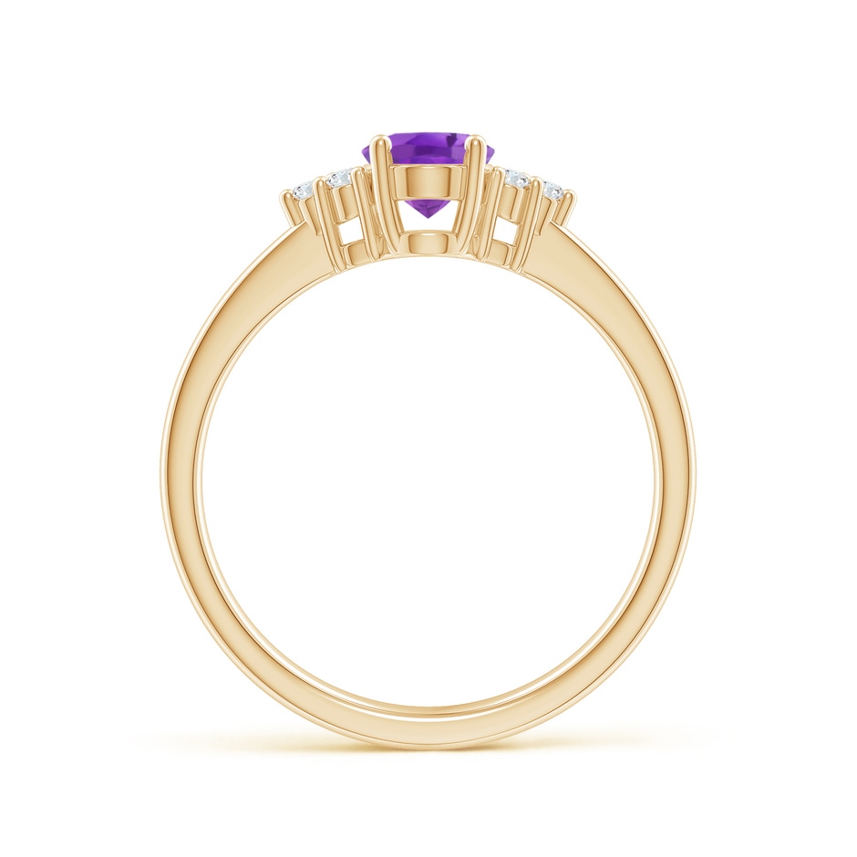 7x5mm AA Solitaire Oval Amethyst Ring with Trio Diamond Accents in Yellow Gold side 1