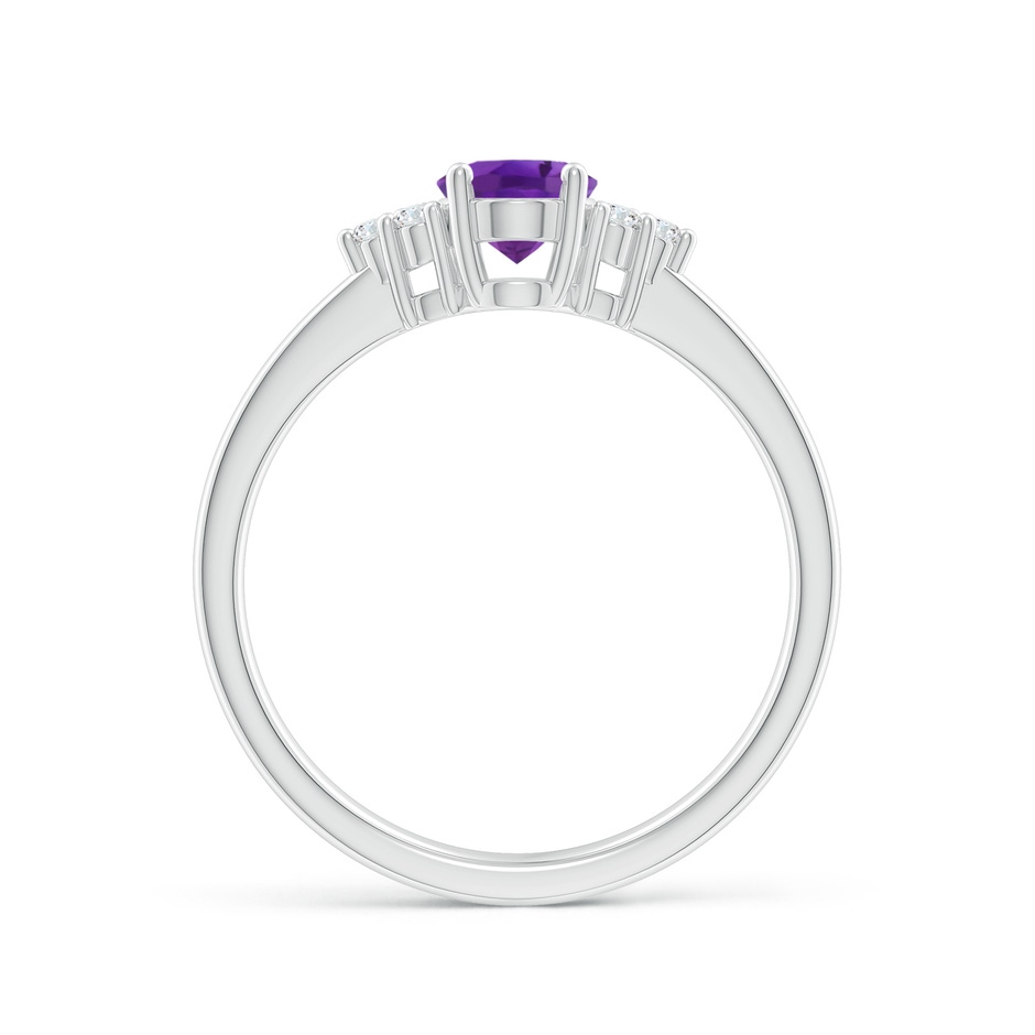 7x5mm AAA Solitaire Oval Amethyst Ring with Trio Diamond Accents in P950 Platinum side 1