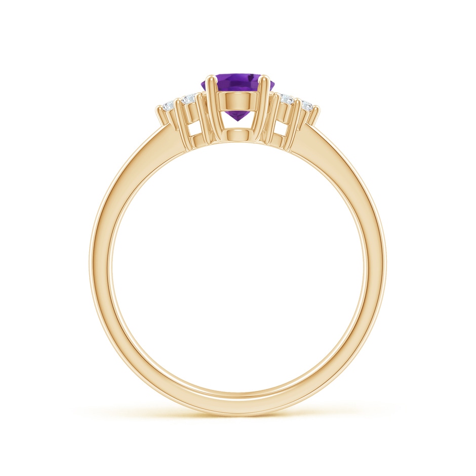 7x5mm AAA Solitaire Oval Amethyst Ring with Trio Diamond Accents in Yellow Gold side 1