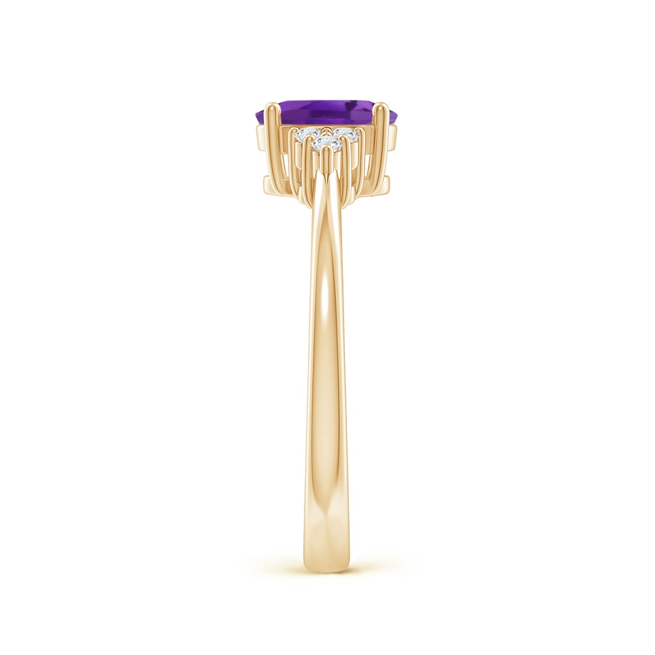 7x5mm AAA Solitaire Oval Amethyst Ring with Trio Diamond Accents in Yellow Gold side 2