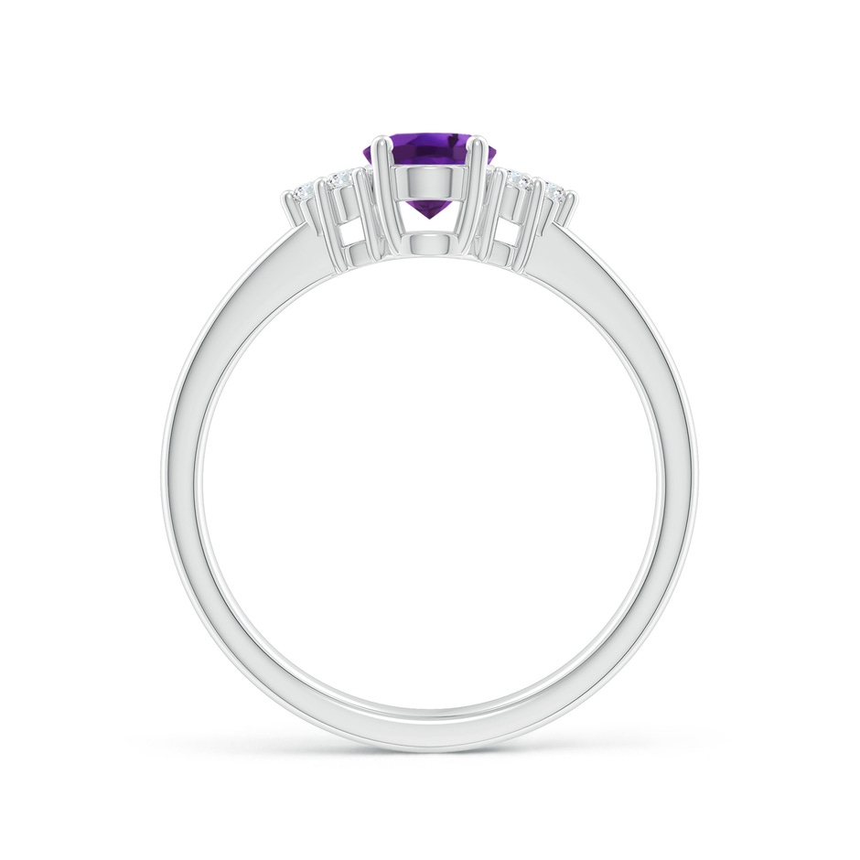 7x5mm AAAA Solitaire Oval Amethyst Ring with Trio Diamond Accents in P950 Platinum side 1
